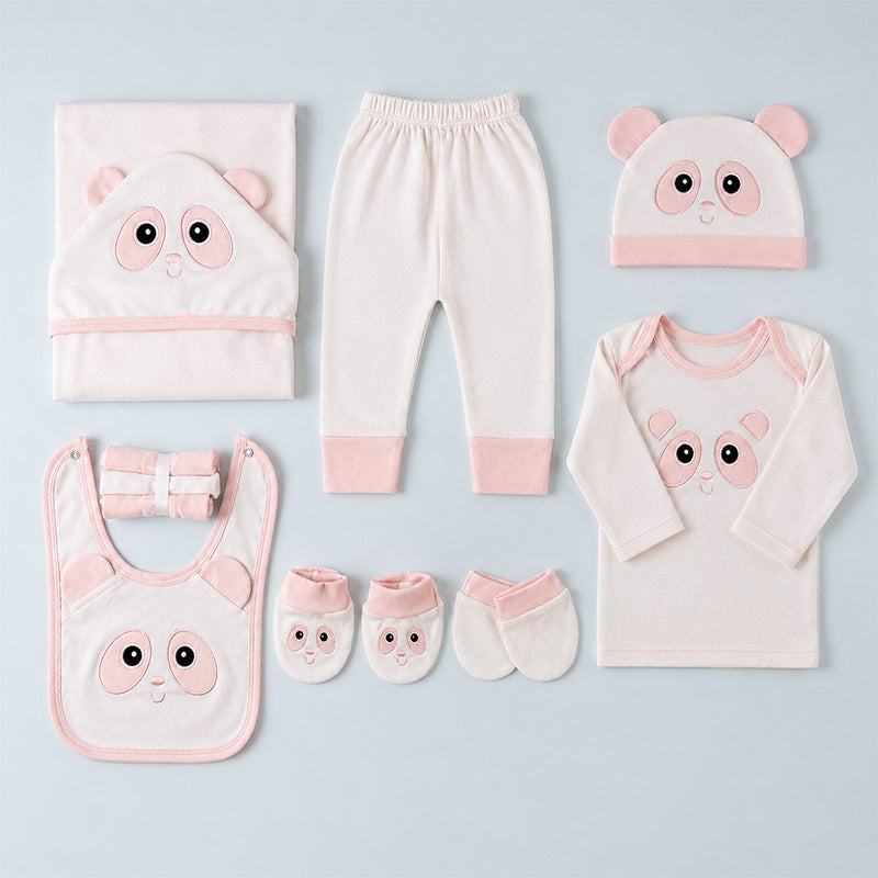 STARTER SET 11 PIECES BABY NEW BORN ESSENTIALS PANDA THEM BABY PINK COLOUR  - image 2