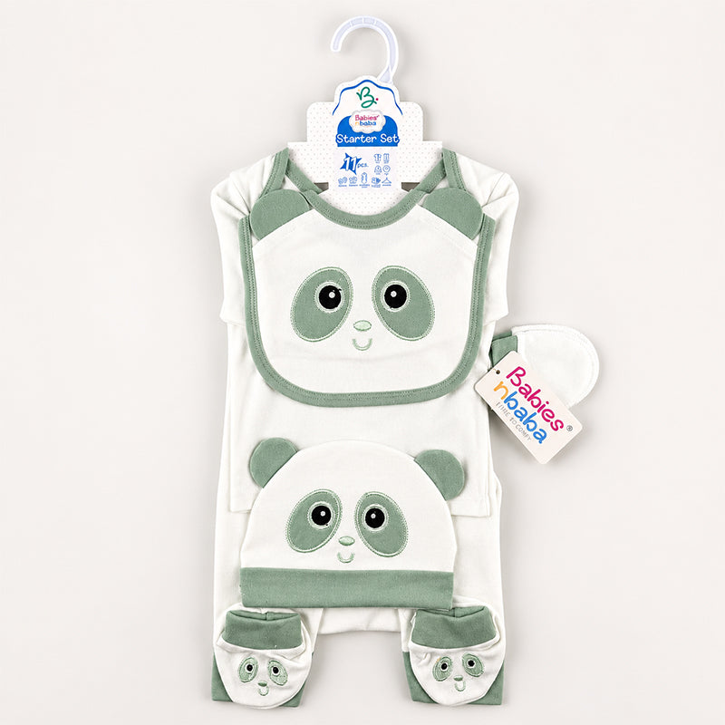 STARTER SET 11 PIECES BABY NEW BORN ESSENTIALS PANDA THEM LIGHT GREEN COLOUR 