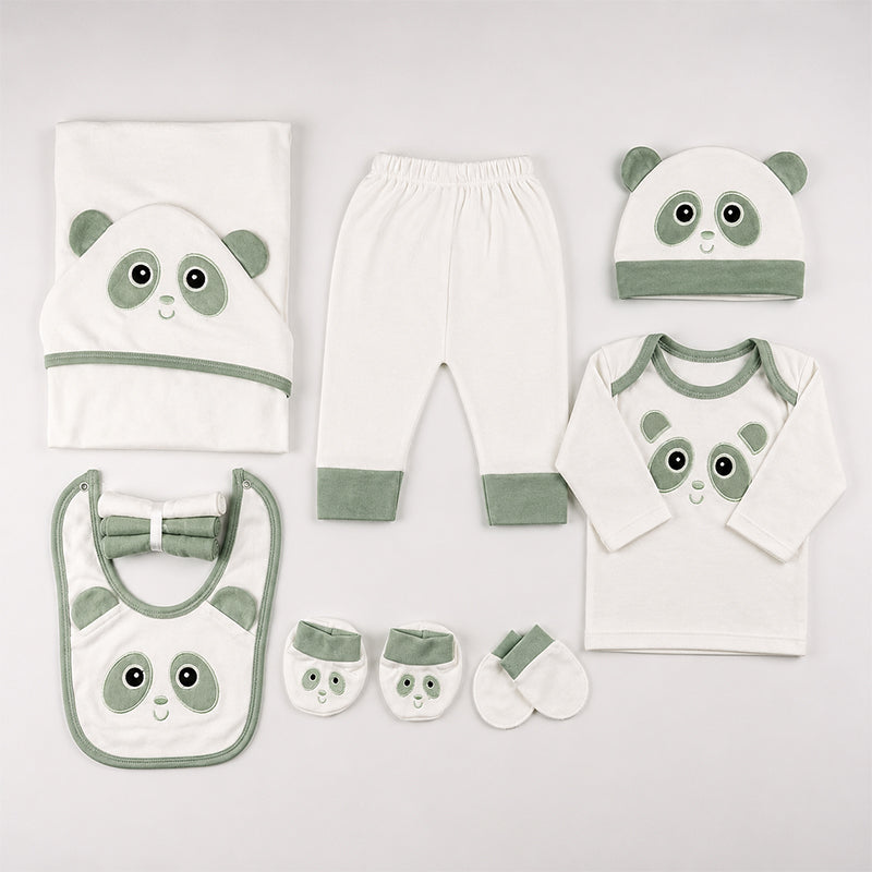 STARTER SET 11 PIECES BABY NEW BORN ESSENTIALS PANDA THEM LIGHT GREEN COLOUR  - image 2