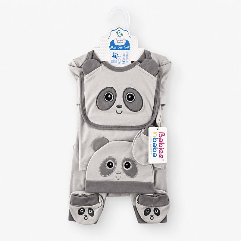 STARTER SET 11 PIECES BABY NEW BORN ESSENTIALS PANDA THEM LIGHT GREY 