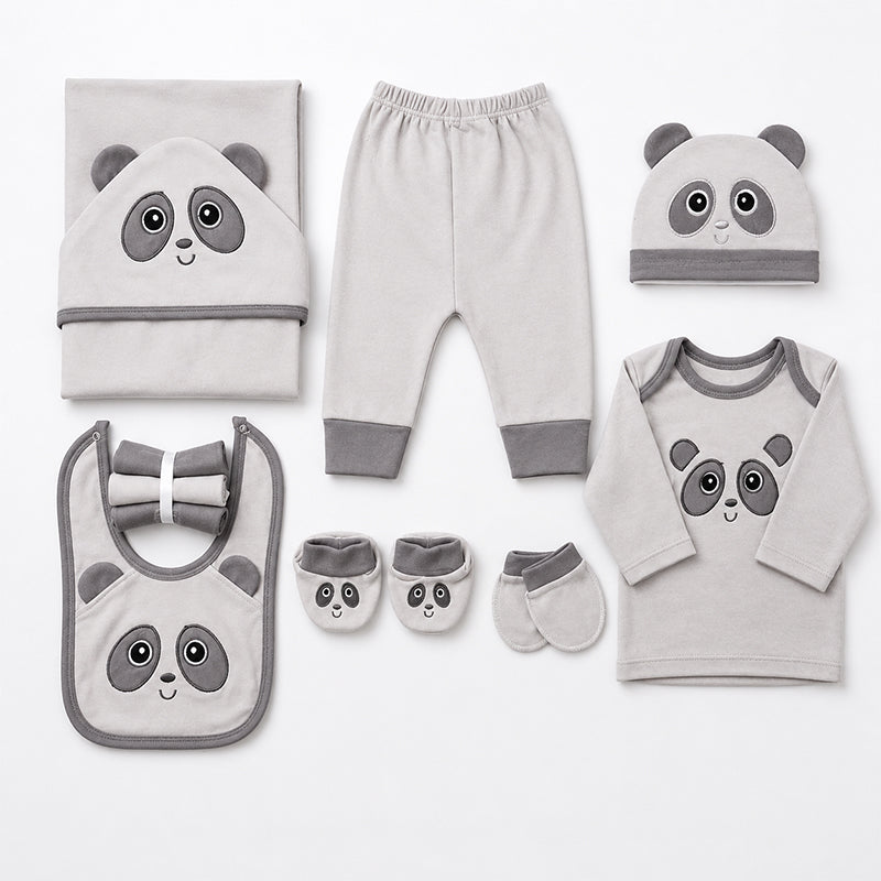 STARTER SET 11 PIECES BABY NEW BORN ESSENTIALS PANDA THEM LIGHT GREY  - image 2