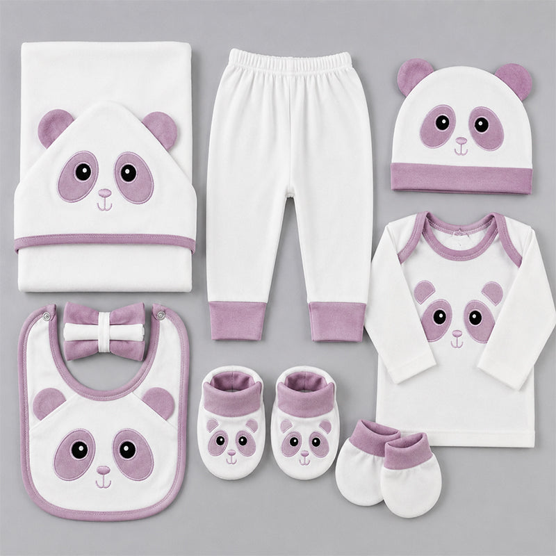 STARTER SET 11 PIECES BABY NEW BORN ESSENTIALS PANDA THEM LIGHT PURPLE - image 2