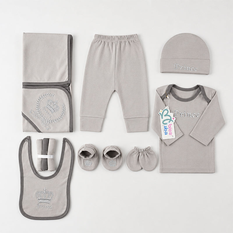 STARTER SET 11 PIECES BABY NEW BORN ESSENTIALS PRINCE THEM GREY COLOUR  - image 2