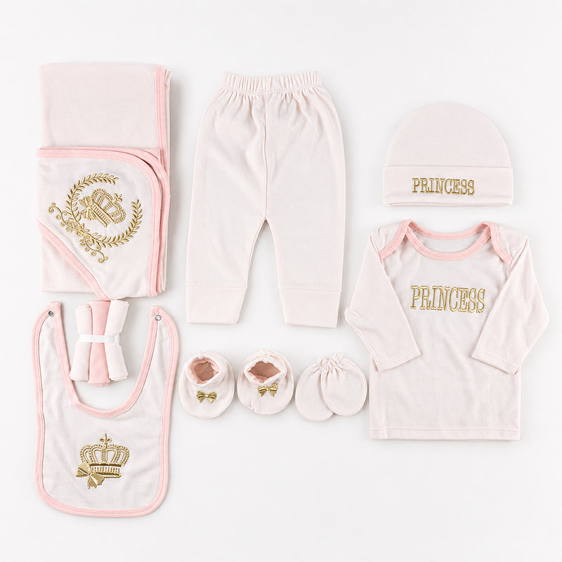 STARTER SET 11 PIECES BABY NEW BORN ESSENTIALS PRINCESS THEM BABY PINK COLOUR  - image 2
