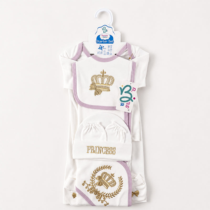 STARTER SET 11 PIECES BABY NEW BORN ESSENTIALS PRINCESS THEM LIGHT PURPLE COLOUR