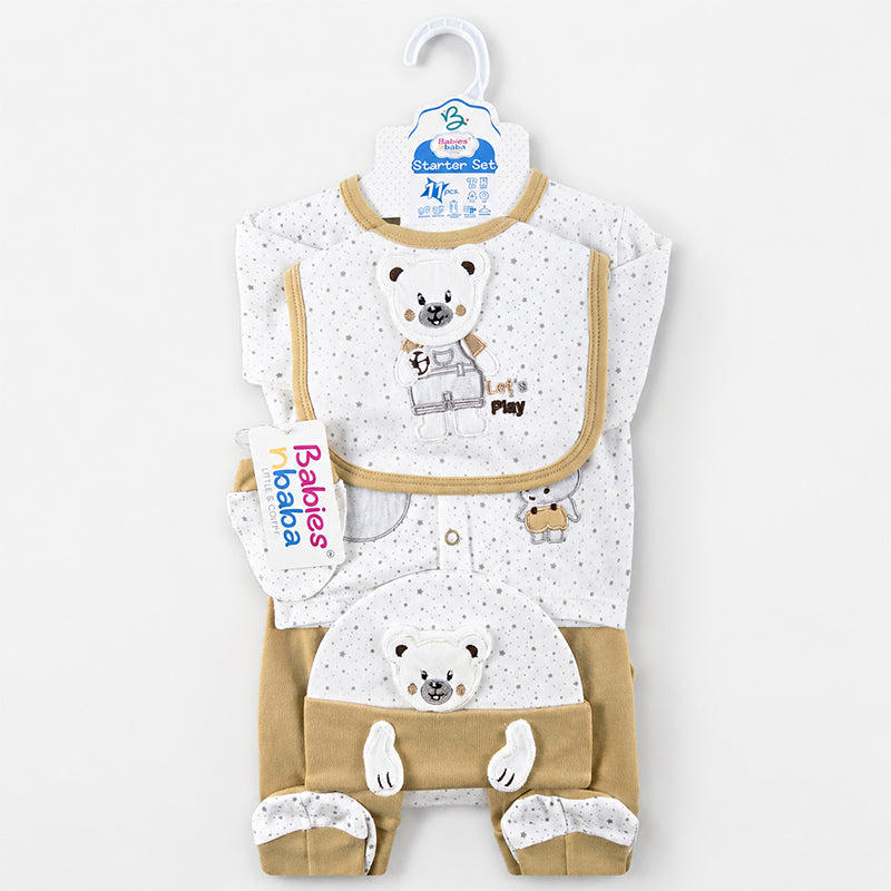 STARTER SET 11 PIECES BABY NEW BORN ESSENTIALS TEDDY BEAR THEM BEIGE COLOUR  