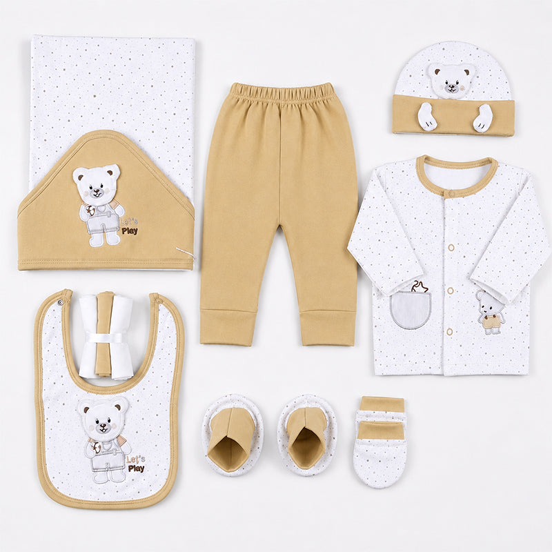 STARTER SET 11 PIECES BABY NEW BORN ESSENTIALS TEDDY BEAR THEM BEIGE COLOUR   - image 2