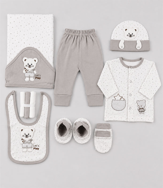 STARTER SET 11 PIECES BABY NEW BORN ESSENTIALS TEDDY BEAR THEM GREY COLOUR  - image 2