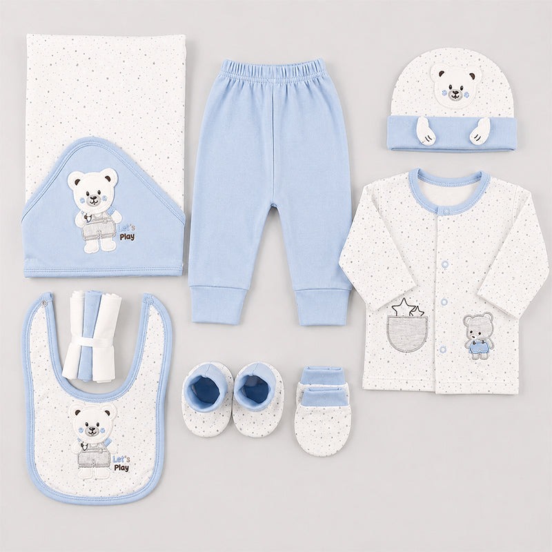 STARTER SET 11 PIECES BABY NEW BORN ESSENTIALS TEDDY BEAR THEM SKY BLUE COLOUR  - image 2