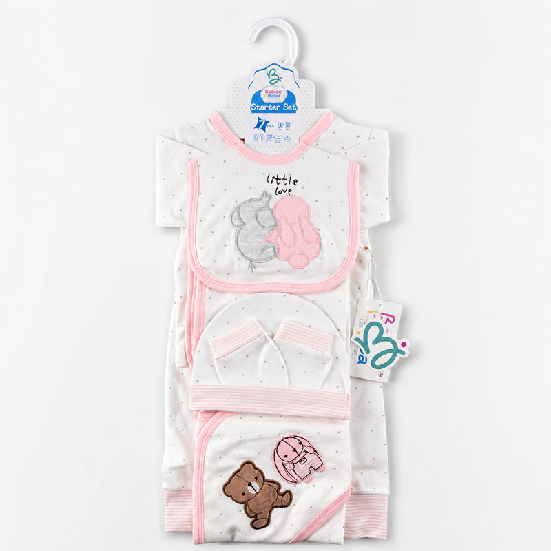 STARTER SET 7 PIECES BABY NEW BORN ESSENTIALS LITTLE LOVE THEM BABY PINK COLOUR 