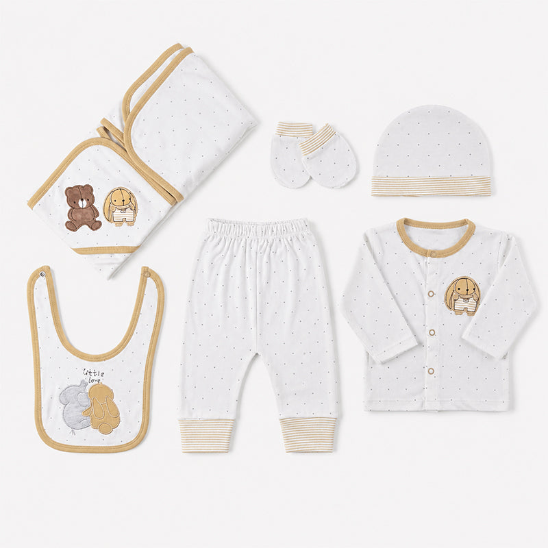 STARTER SET 7 PIECES BABY NEW BORN ESSENTIALS LITTLE LOVE THEM BEIGE COLOUR   - image 2