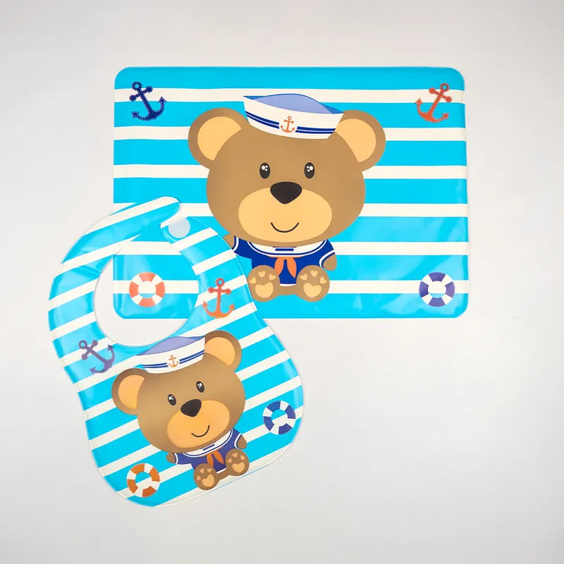 SUN BABY BIB+PLASTIC SHEET BEAR BLUE
