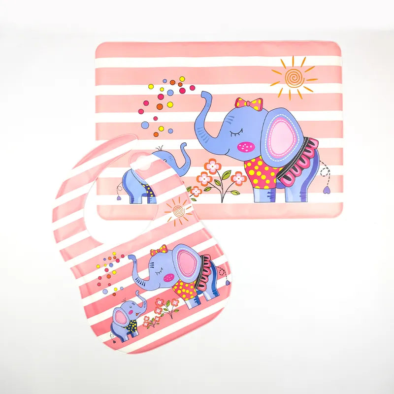 SUN BABY BIB+PLASTIC SHEET ELEPHANT PINK