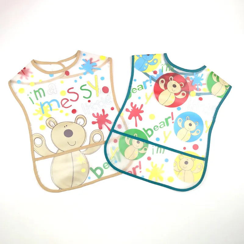 TU BRAND IMPORTED 2 PIECE BABY FEEDING BIB SET BEAR DESIGN WATERPROOF