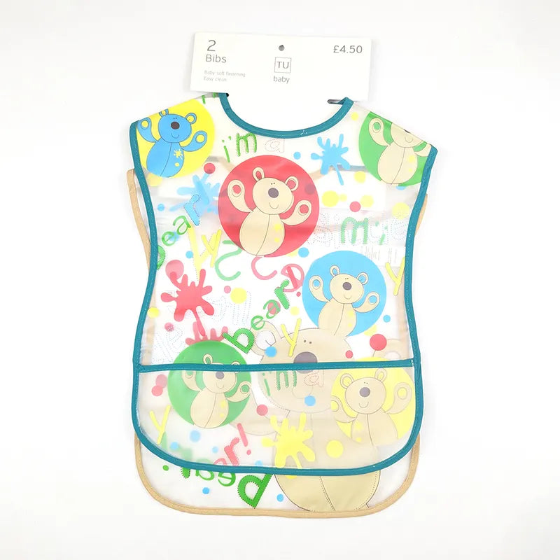 TU BRAND IMPORTED 2 PIECE BABY FEEDING BIB SET BEAR DESIGN WATERPROOF - image 2