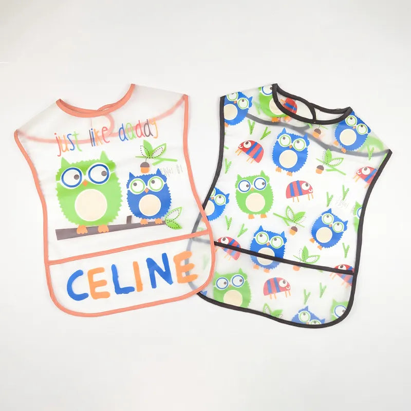 TU BRAND IMPORTED 2 PIECE BABY FEEDING BIB SET OWL DESIGN WATERPOOF