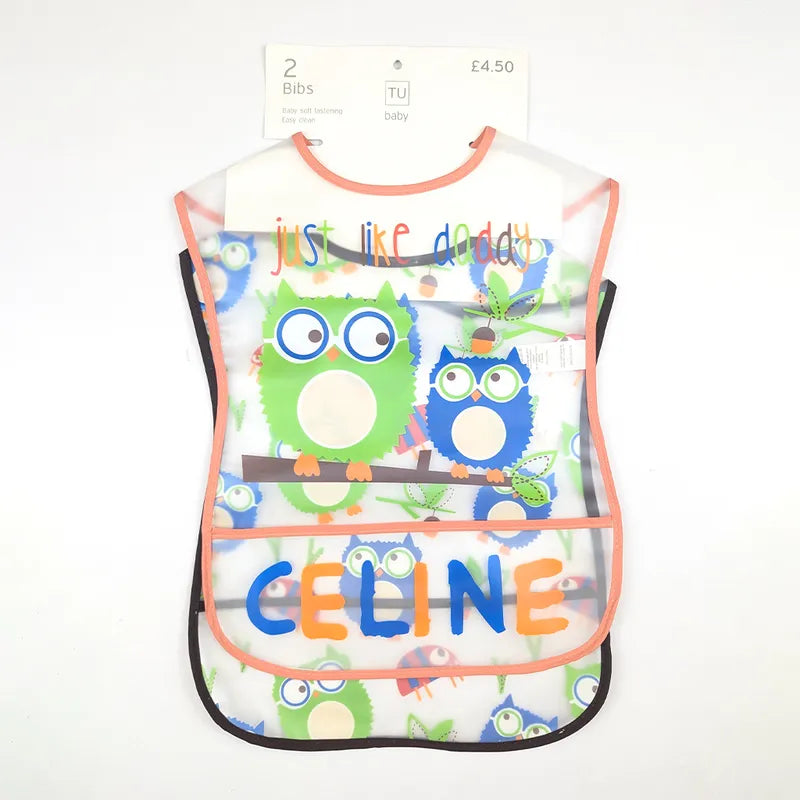 TU BRAND IMPORTED 2 PIECE BABY FEEDING BIB SET OWL DESIGN WATERPOOF - image 2