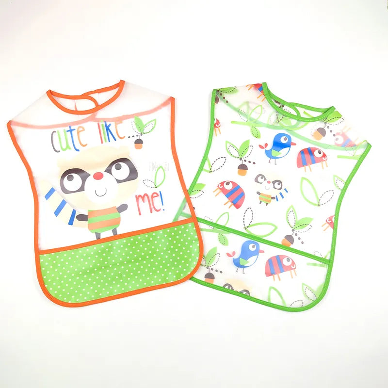 TU BRAND IMPORTED 2 PIECE BABY FEEDING BIB SET RACCOON DESIGN WATERPROOF