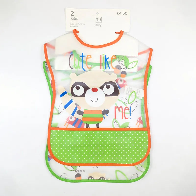 TU BRAND IMPORTED 2 PIECE BABY FEEDING BIB SET RACCOON DESIGN WATERPROOF - image 2