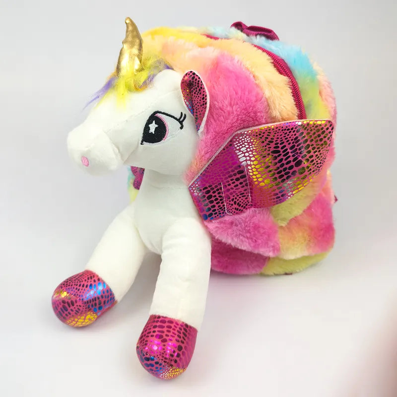 UNICORN SOFT TOY BAG 3D GLITTER SPARKLY WINGS PINK FOR KIDS