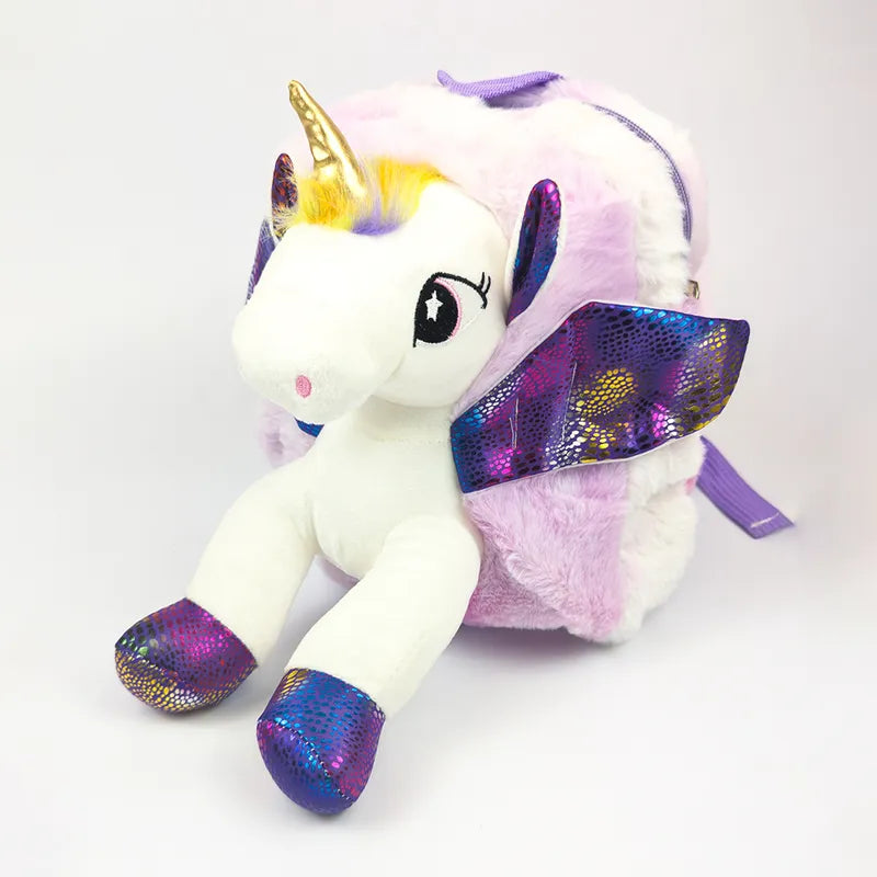 UNICORN SOFT TOY BAG 3D GLITTER SPARKLY WINGS PURPLE FOR KIDS