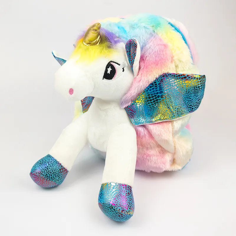 UNICORN SOFT TOY BAG 3D GLITTER SPARKLY WINGS RAINBOW SHED FOR KIDS