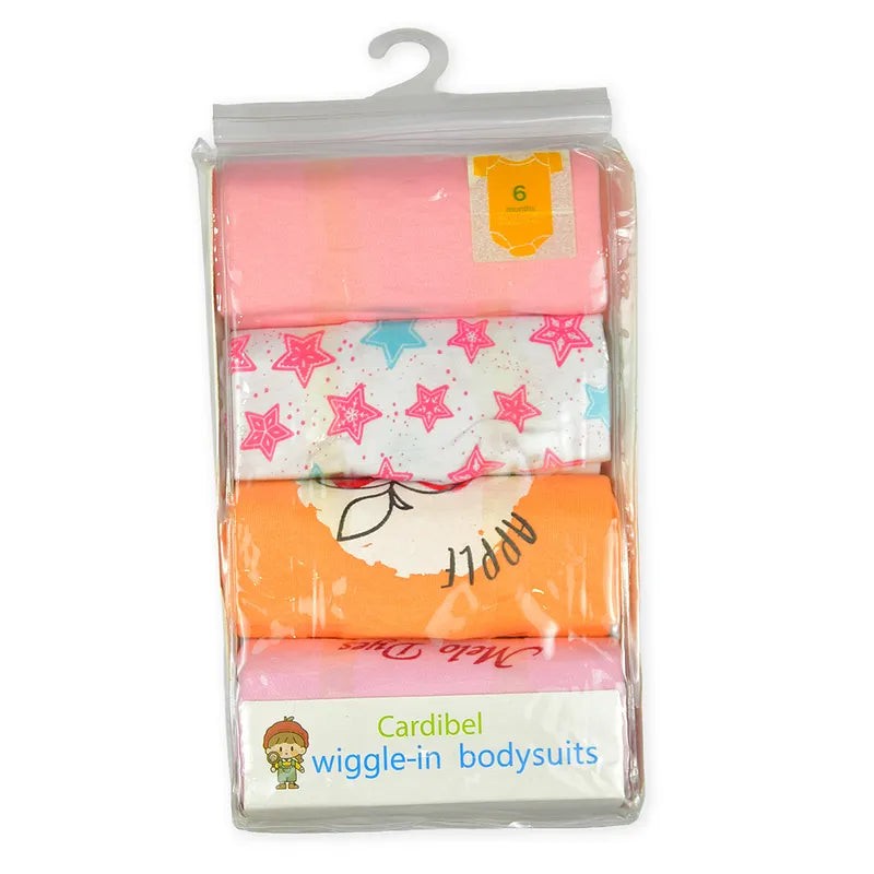 Additional view of multicolour cotton baby bodysuits with apple and mixed prints from the pack of 4