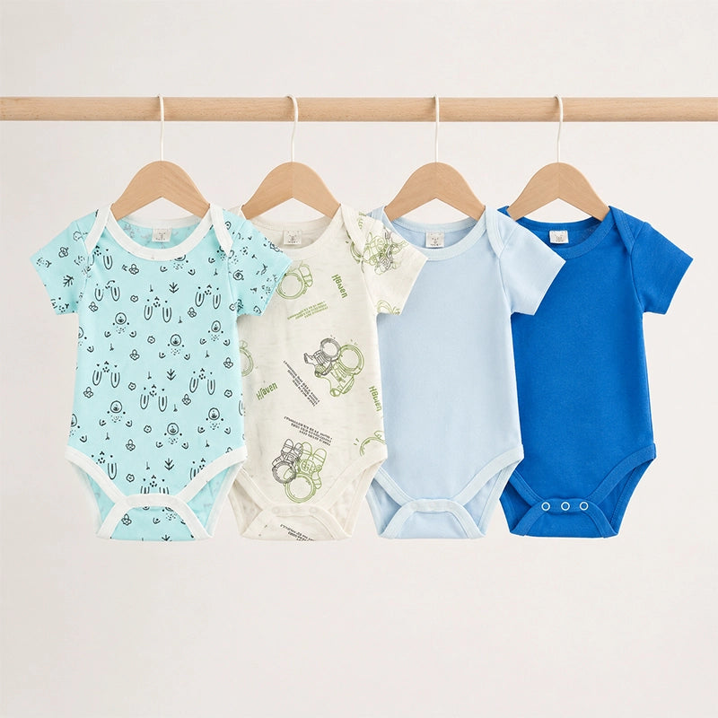 Multicolour baby bodysuits with astronaut and mixed prints, pack of 4