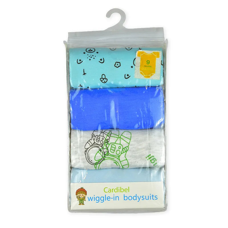 Multicolour baby bodysuits with astronaut and mixed prints, pack of 4, image 3