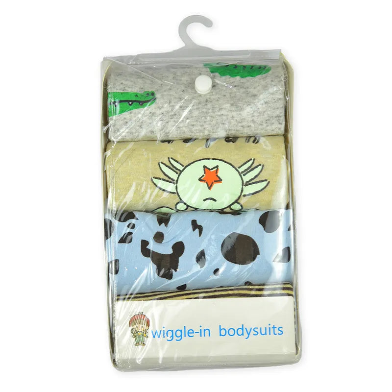 Additional view of multicolour cotton baby bodysuits with crab and mixed prints from the pack of 4