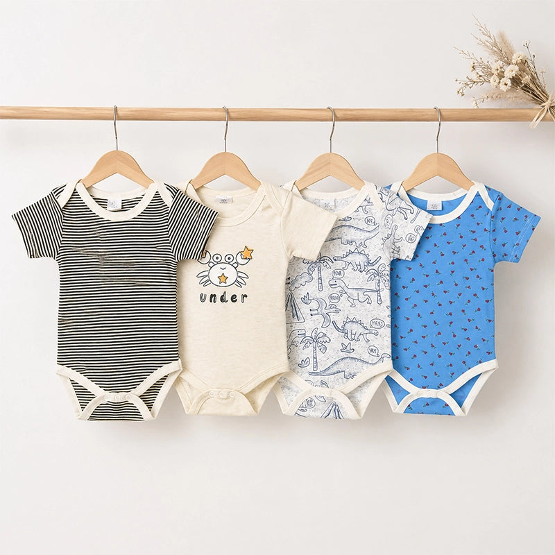 Multicolour cotton baby bodysuits with rose and mixed prints, pack of 4