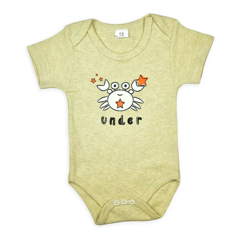 Another view of multicolour cotton baby bodysuits with rose and mixed prints from the pack of 4
