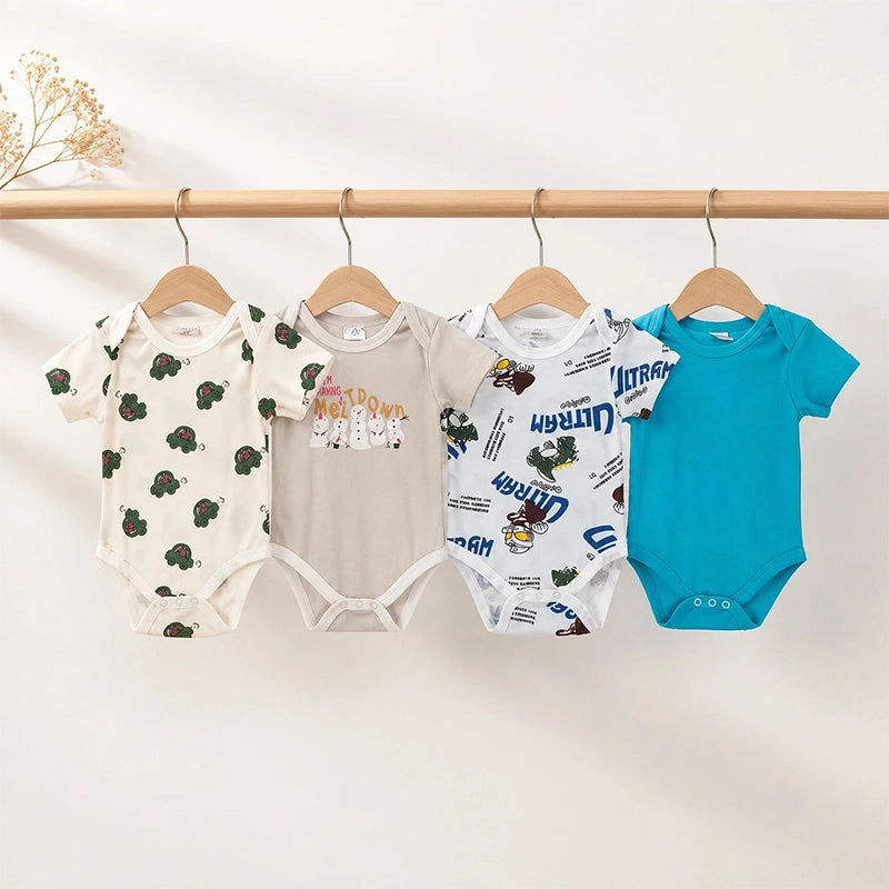 Multicolour baby bodysuits with snowman and mixed prints, pack of 4