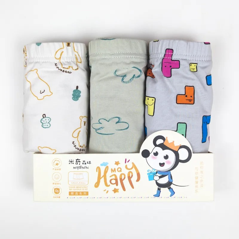 Unisex Happy Underwear Bear & Mix Print 3pcs Box