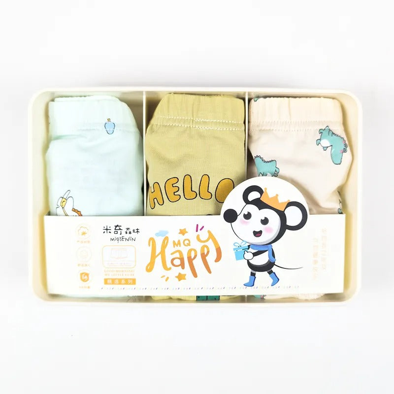 Unisex Happy Underwear Green & Mix Print 3pcs Box
