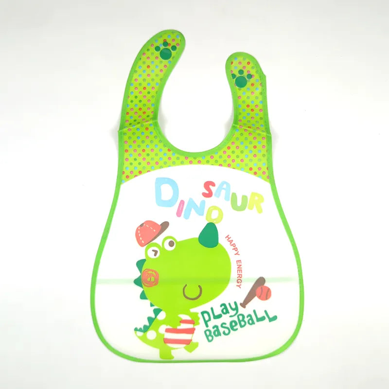 WATERPROOF BABY APRON BIB DINOSAUR PRINT WITH GREEN