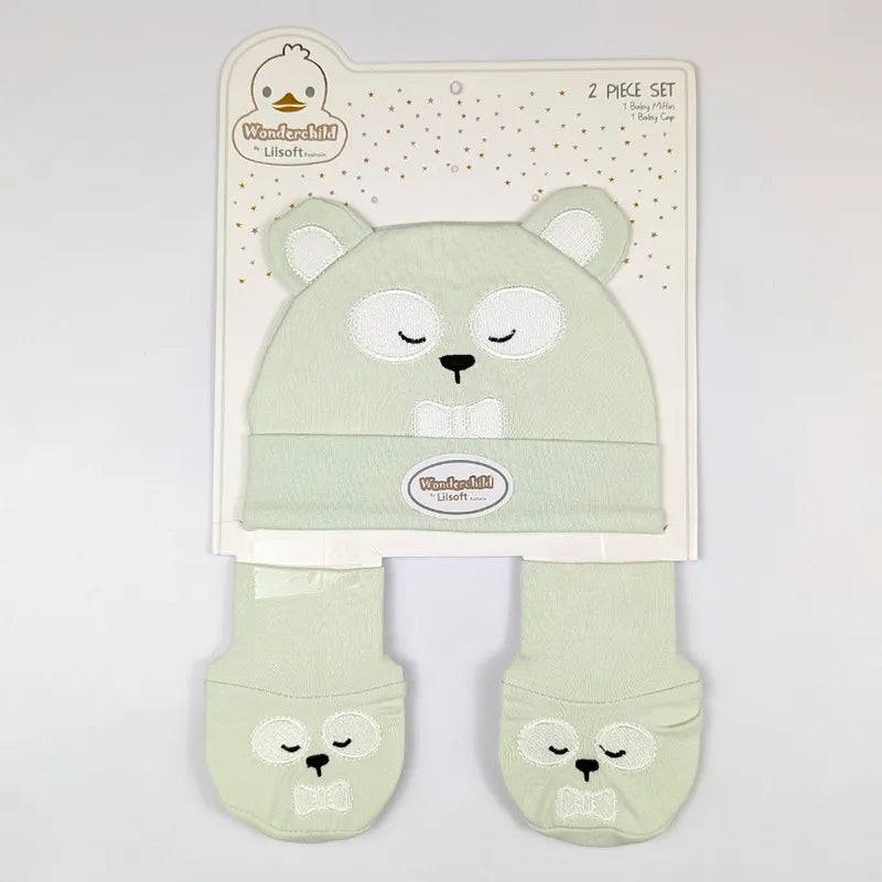 WONDERCHILD 2PCS SET CAP+BOOTIE BOW BEAR GREEN CARD