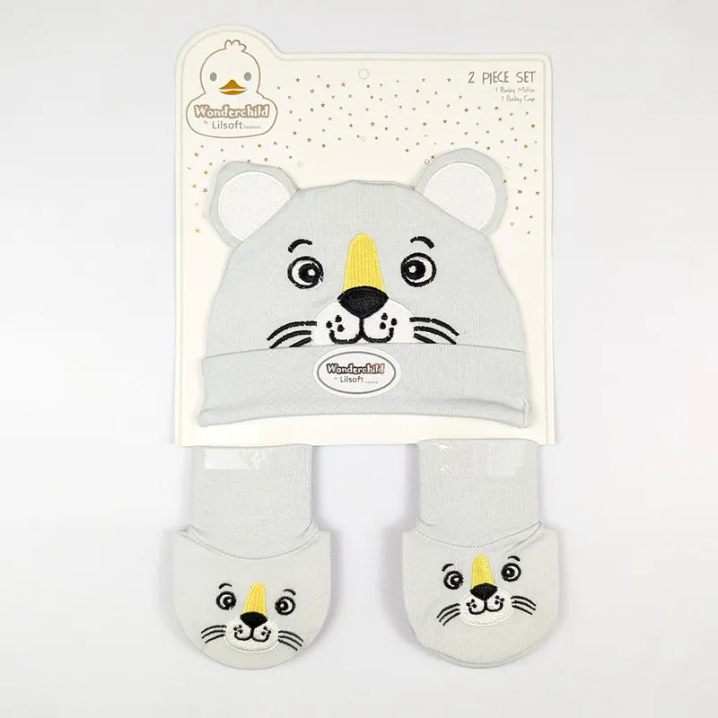 WONDERCHILD 2PCS SET CAP+BOOTIE LION GREY CARD