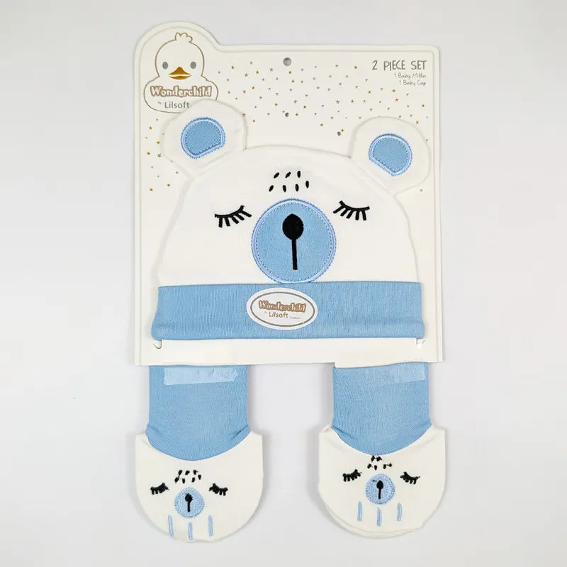 WONDERCHILD 2PCS SET CAP+BOOTIE SLEEPING BEAR BLUE CARD